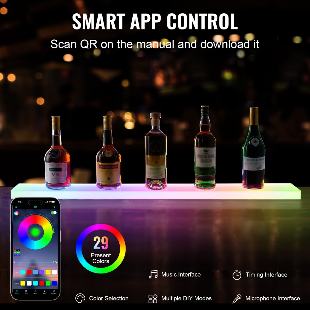 Wall Mounted LED Lighted Liquor Bottle Display Home Bar Shelf  40" 1-Step