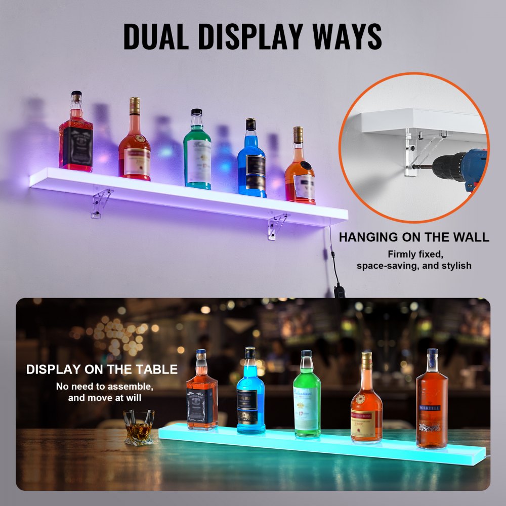 Wall Mounted LED Lighted Liquor Bottle Display Home Bar Shelf  40" 1-Step