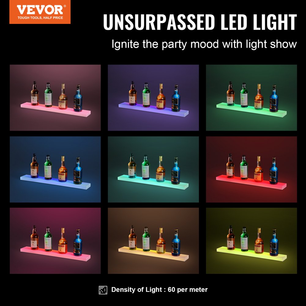 Wall Mounted LED Lighted Liquor Bottle Display Home Bar Shelf  30" 1-Step