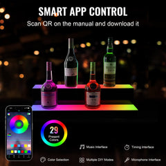 LED Lighted Liquor Bottle Display Bar Shelf RF & App Control 24" 2-Step