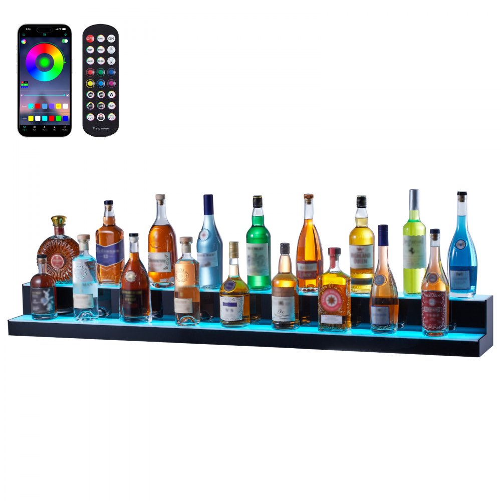 LED Lighted Liquor Bottle Display Bar Shelf RF & App Control 60" 2-Step