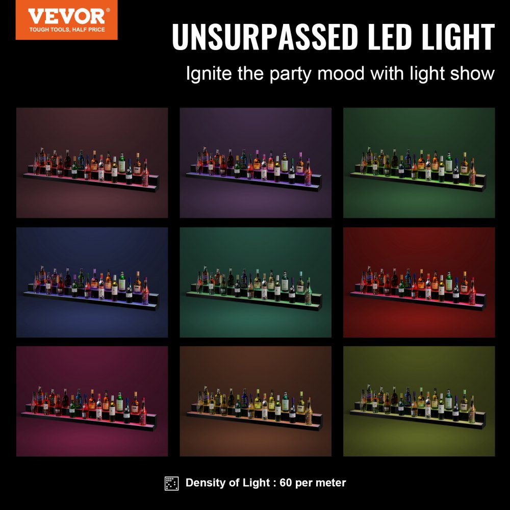 LED Lighted Liquor Bottle Display Bar Shelf RF & App Control 72" 2-Step
