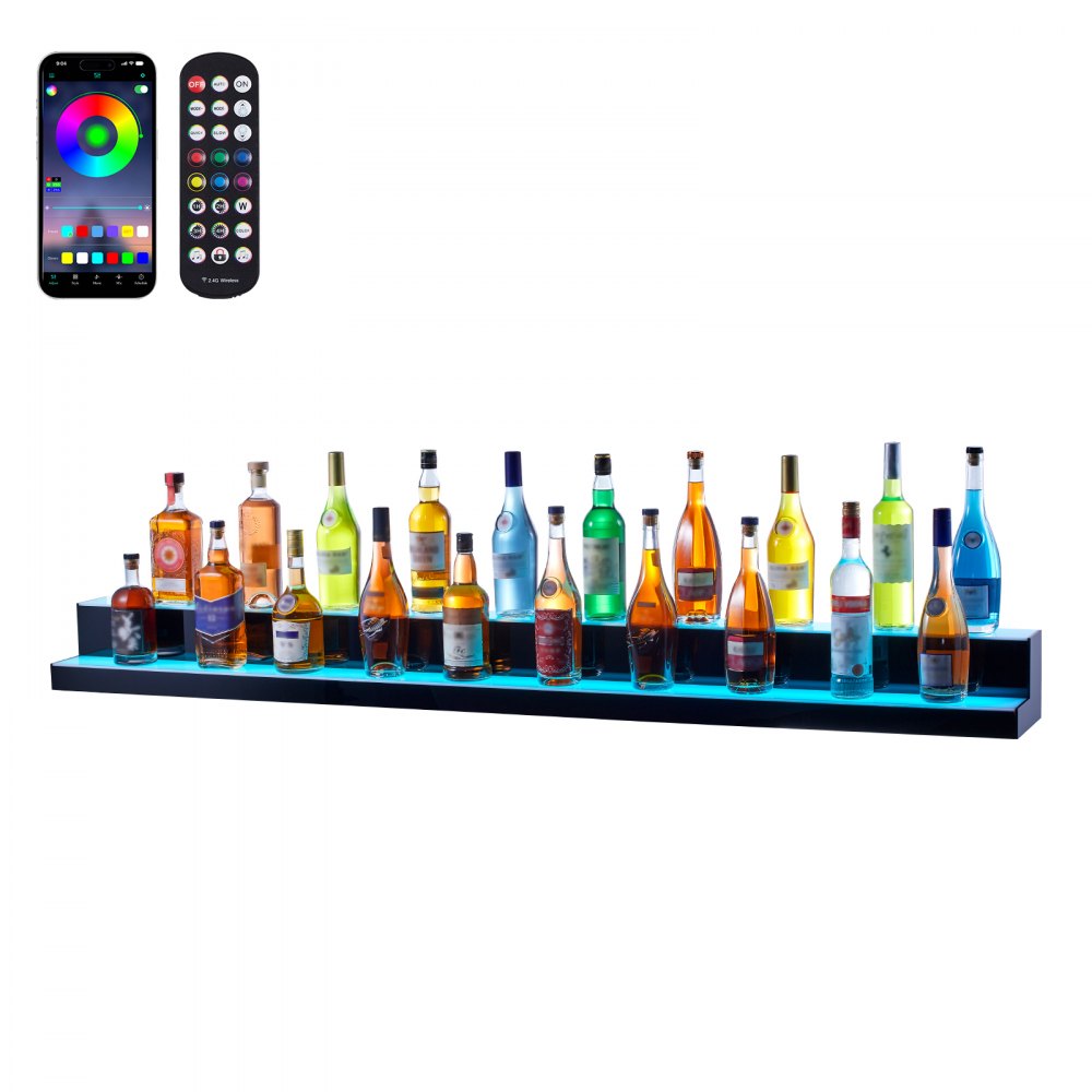 LED Lighted Liquor Bottle Display Bar Shelf RF & App Control 72" 2-Step