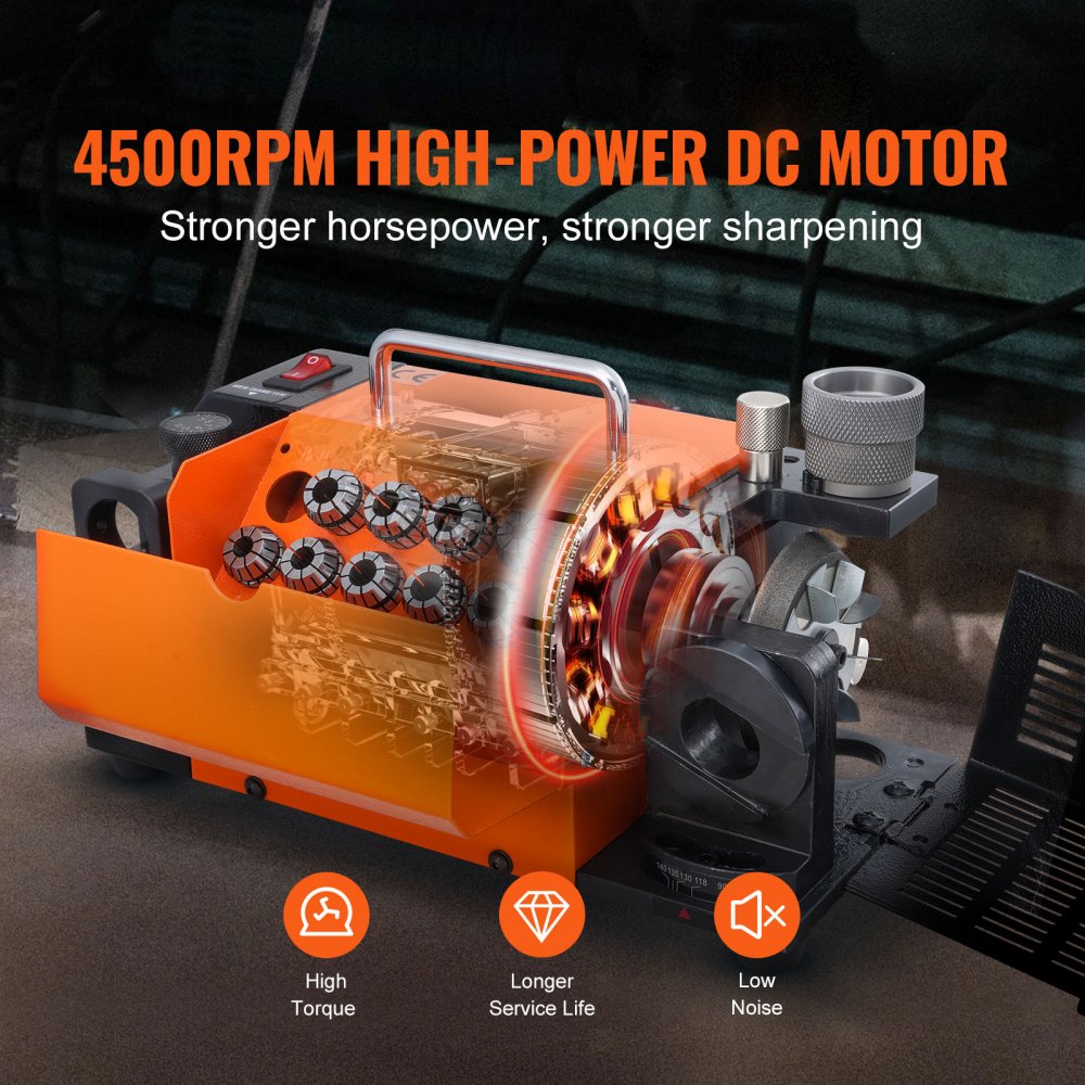 Bostome MR-13A drill bit sharpener with adjustable angles and 11 collets for precise sharpening.