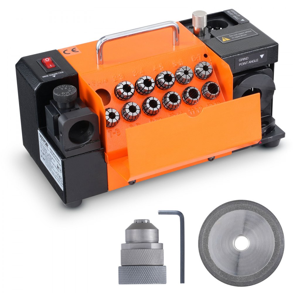 Bostome MR-13A drill bit sharpener with 11 collets and adjustable angle for precise sharpening.