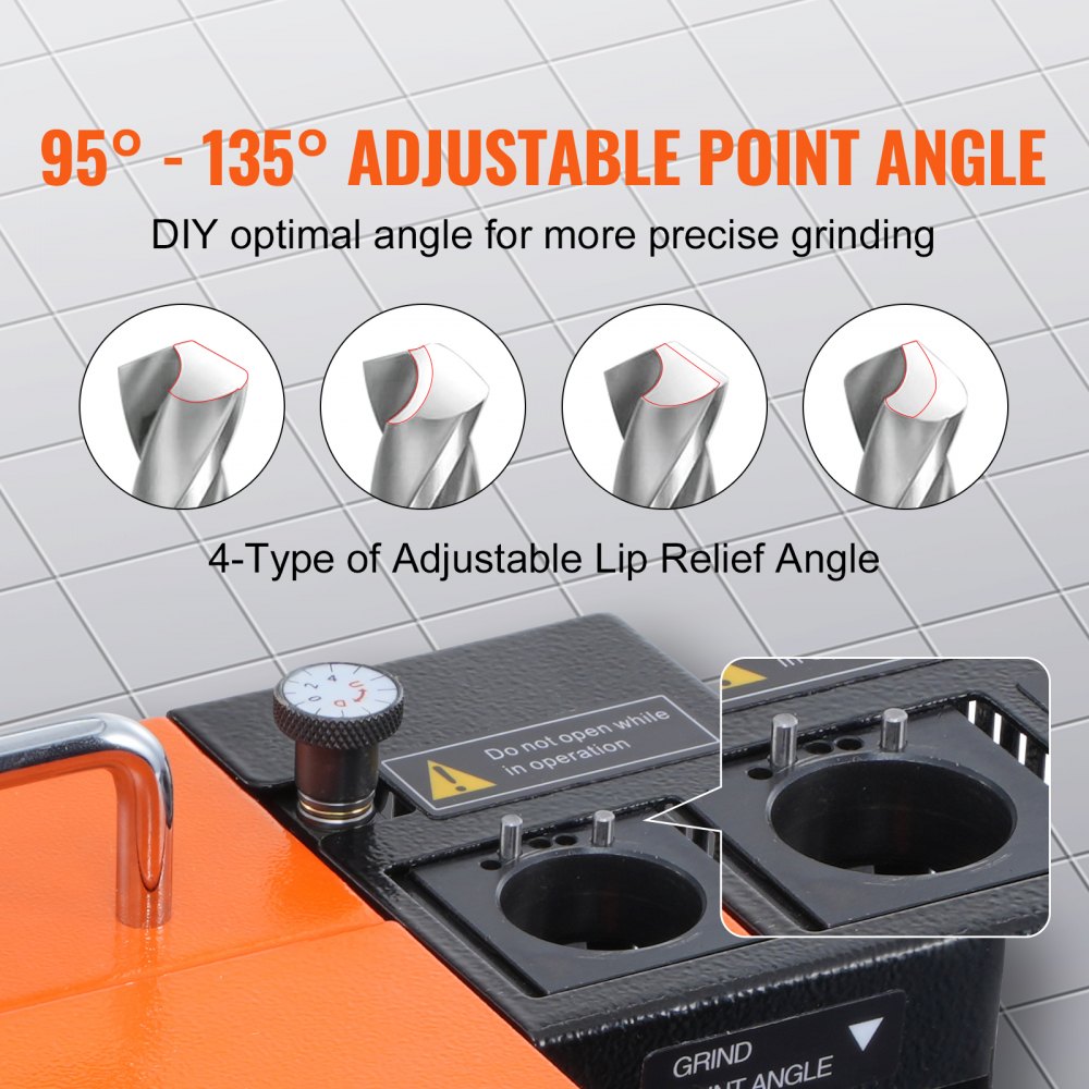 Bostome MR-13B drill bit sharpener with adjustable 95-135° point angle for 3-13mm bits.