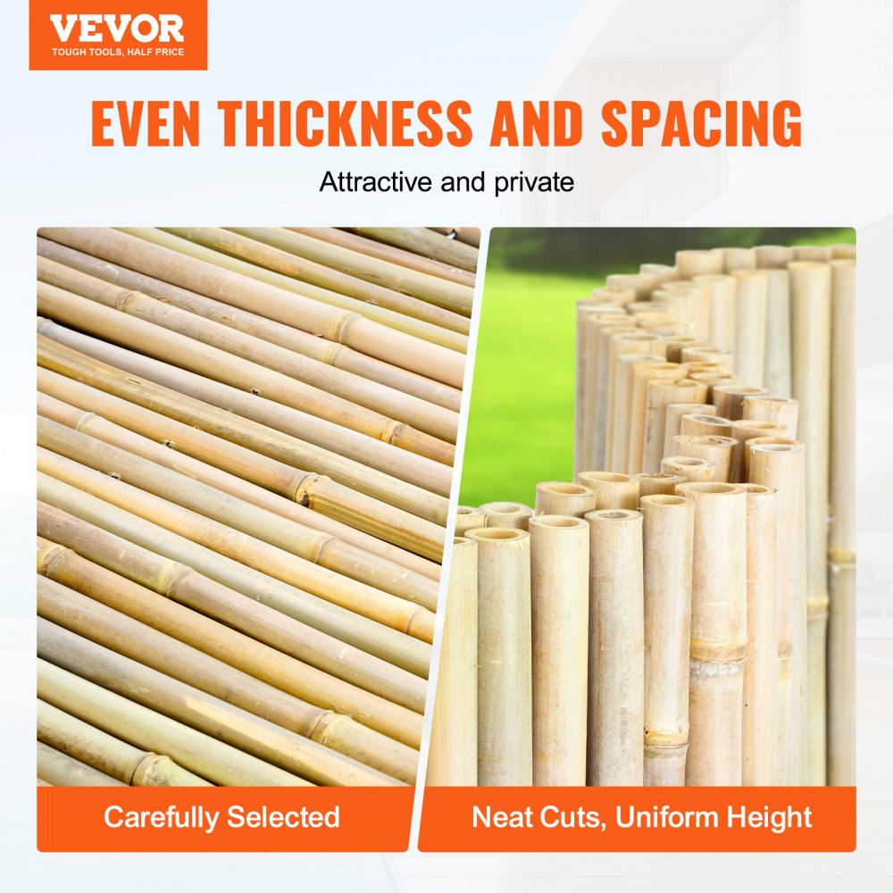 Natural Rolled Bamboo Fence Bamboo Panel 4 ft H x 6 ft L x 0.75 in D.