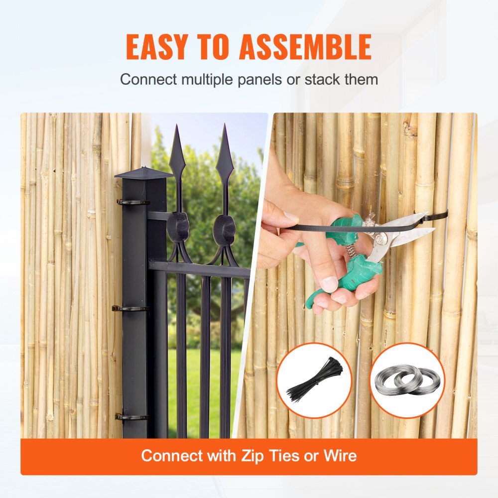 Natural Rolled Bamboo Fence Bamboo Panel 4 ft H x 6 ft L x 0.75 in D.