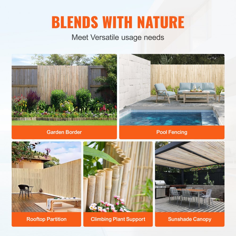Natural Rolled Bamboo Fence Bamboo Panel 4 ft H x 6 ft L x 0.75 in D.