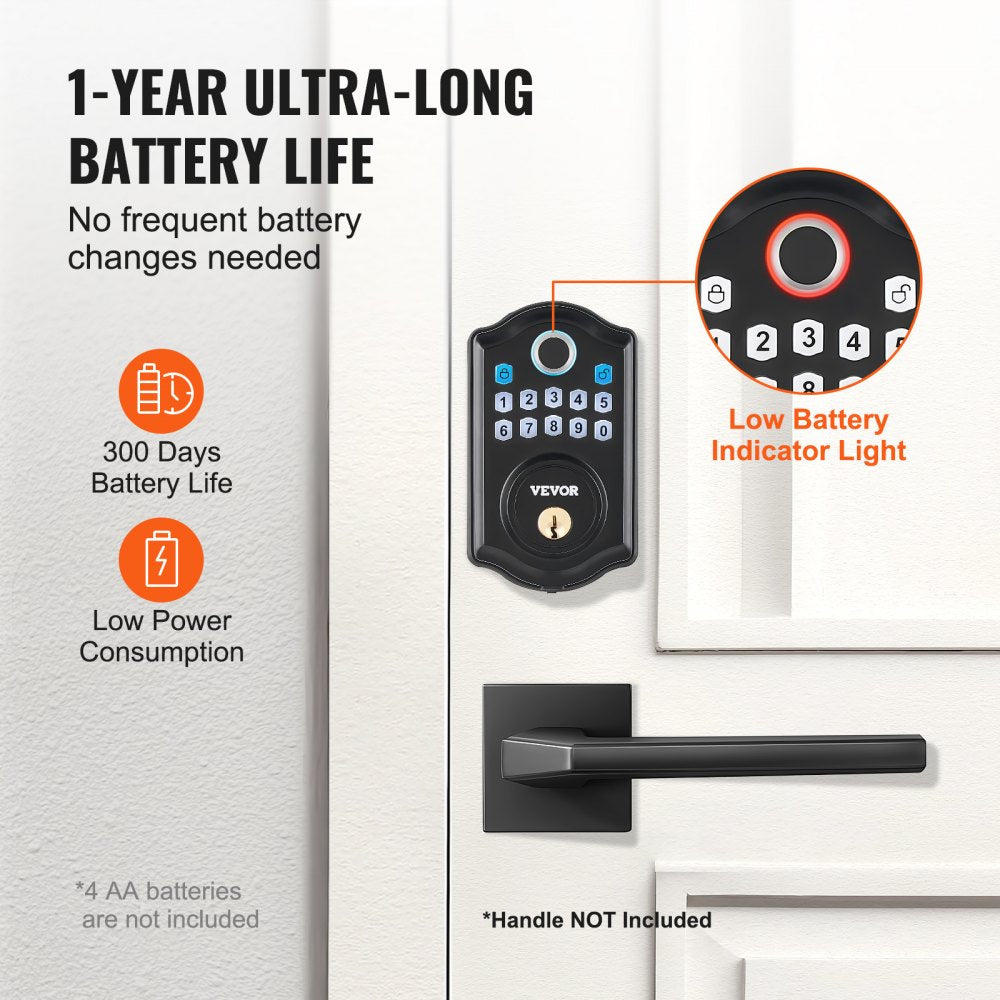 Fingerprint Door Lock, Keyless Entry Door Lock with Fingerprint/Keypad Code/Key, Auto Lock, Anti-Peeking Password, IP 63 Rating for Front Door, Electronic Keypad Deadbolt with 300 Users