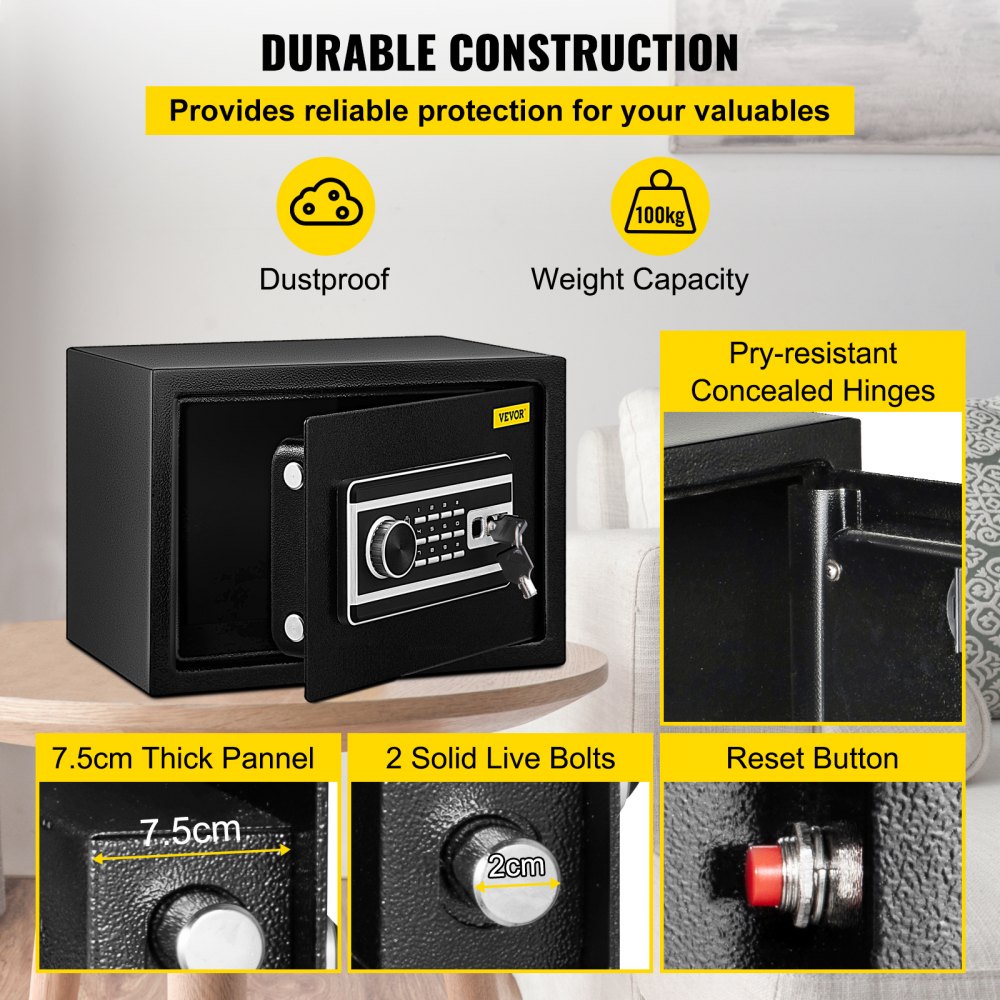 Safe Box, 0.8 CU.FT Fingerprint Safe Box for Money w/ 2 Keys & Digital Keypad, Q235 Steel Safe Box for Storing Cash, Jewelry, Pistols, Documents, Watches in Home & Office & Hotel