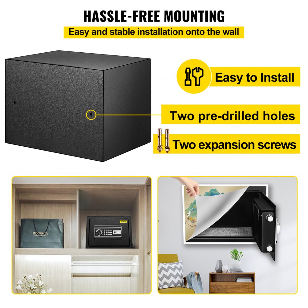 Safe Box, 0.8 CU.FT Fingerprint Safe Box for Money w/ 2 Keys & Digital Keypad, Q235 Steel Safe Box for Storing Cash, Jewelry, Pistols, Documents, Watches in Home & Office & Hotel