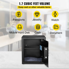 Safe Box, 1.7 CU.FT Fingerprint Safe Box for Money w/ 2 Keys & Digital Keypad, Q235 Steel Safe Box for Storing Cash, Jewelry, Pistols, Documents, Watches in Home & Office & Hotel