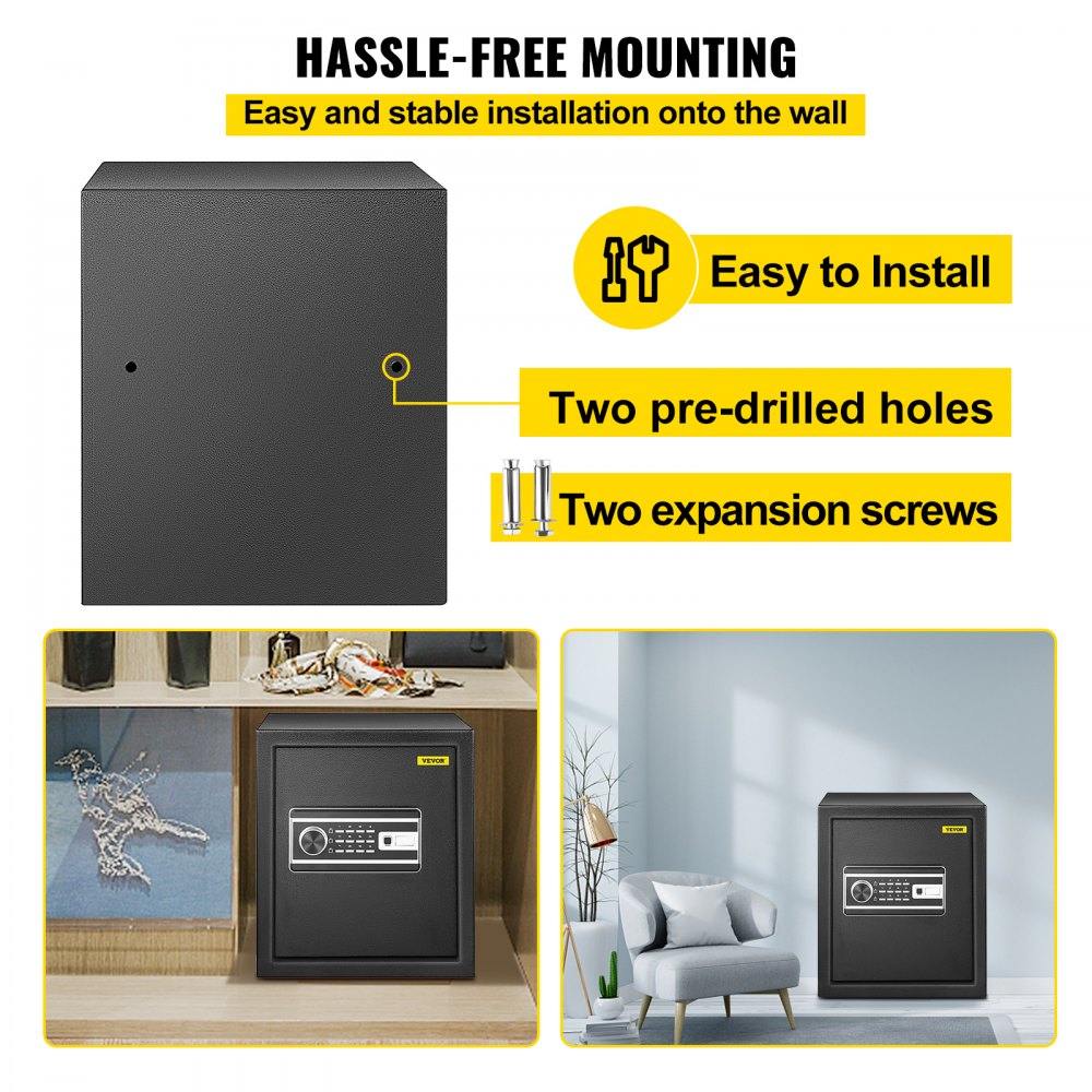 Safe Box, 1.7 CU.FT Fingerprint Safe Box for Money w/ 2 Keys & Digital Keypad, Q235 Steel Safe Box for Storing Cash, Jewelry, Pistols, Documents, Watches in Home & Office & Hotel