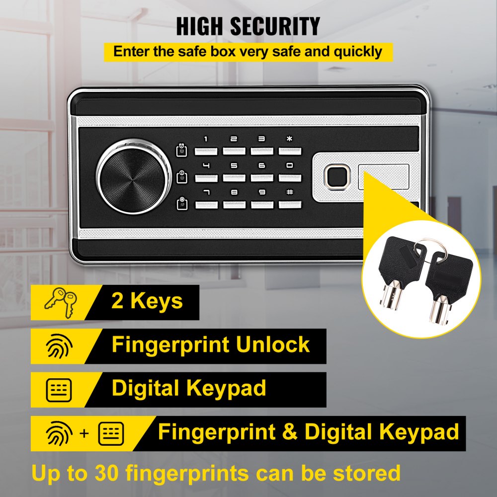 Safe Box, 2.1 CU.FT Fingerprint Safe Box for Money w/ 2 Keys & Digital Keypad, Q235 Steel Safe Box for Storing Cash, Jewelry, Pistols, Documents, Watches in Home & Office & Hotel