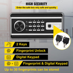 Safe Box, 2.1 CU.FT Fingerprint Safe Box for Money w/ 2 Keys & Digital Keypad, Q235 Steel Safe Box for Storing Cash, Jewelry, Pistols, Documents, Watches in Home & Office & Hotel