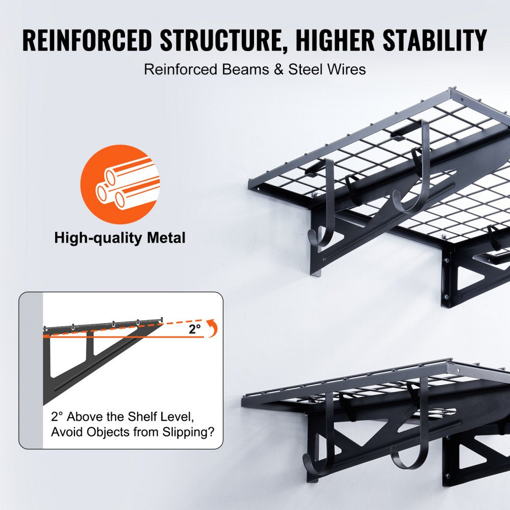 Garage Storage Shelving, 2 Pack, 3 x 2 ft Heavy Duty Garage Shelves Wall Mounted, 500 lbs Load Capacity(Total) Garage Storage Rack Floating Shelves, Suitable for Shop, Shed, Garage Storage