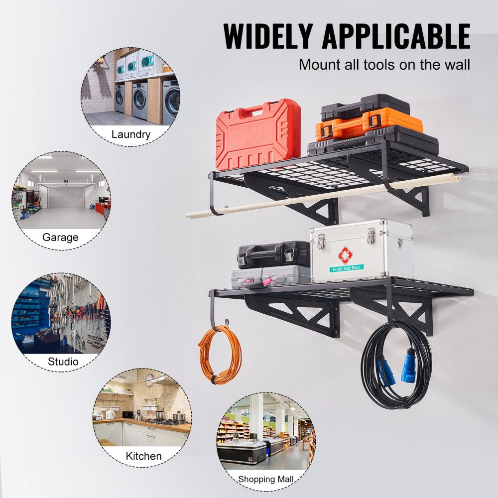 Garage Storage Shelving, 2 Pack, 3 x 2 ft Heavy Duty Garage Shelves Wall Mounted, 500 lbs Load Capacity(Total) Garage Storage Rack Floating Shelves, Suitable for Shop, Shed, Garage Storage