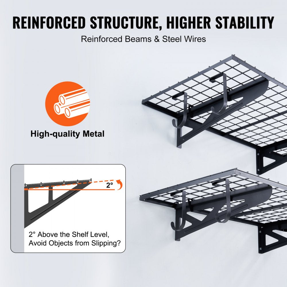 Garage Storage Shelving, 2 Pack, 4 x 2 ft Heavy Duty Garage Shelves Wall Mounted, 502 lbs Load Capacity(Total) Garage Storage Rack Floating Shelves, Suitable for Shop, Shed, Garage Storage