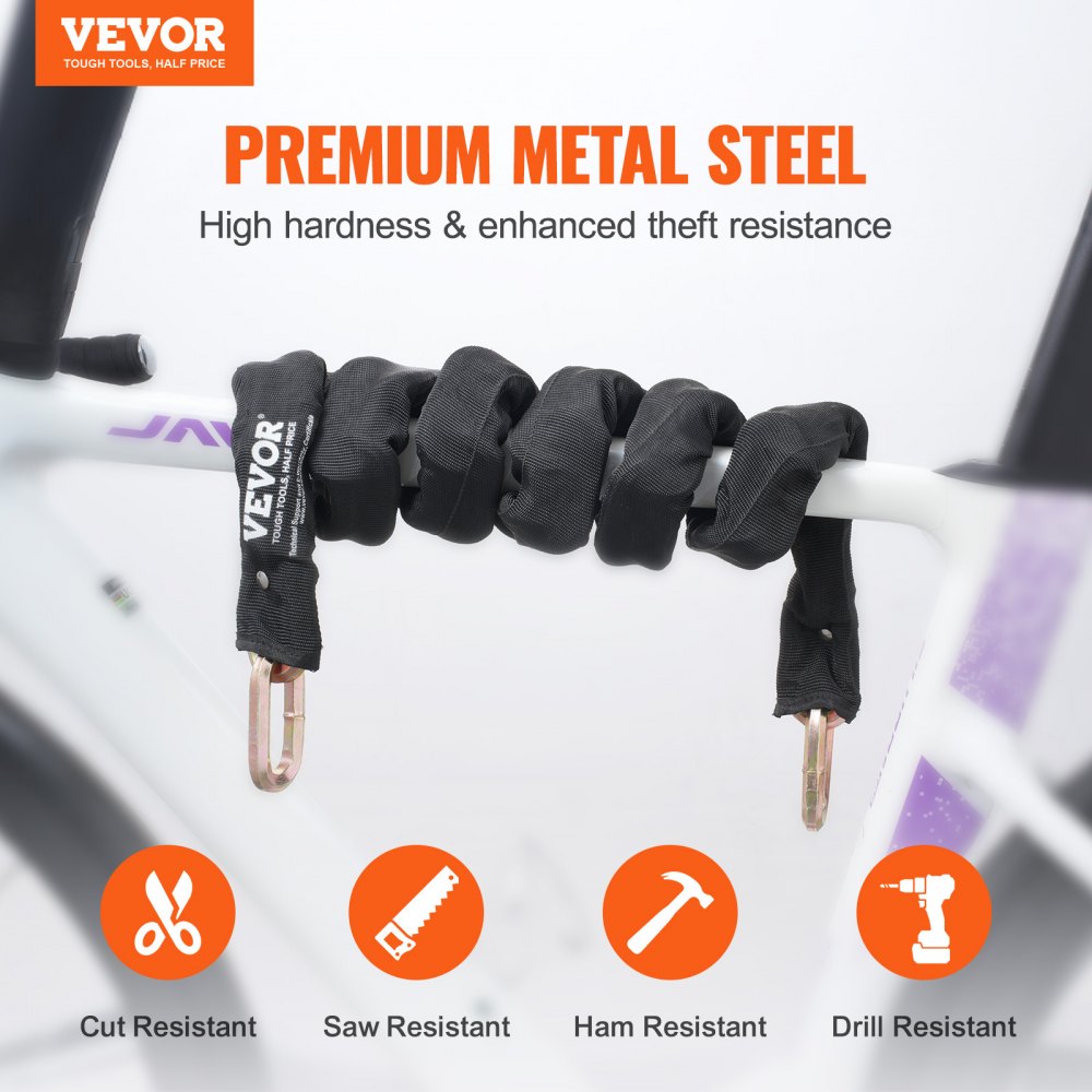 Bike Chain lock 5.91 ft Safety Bike chain lock 9.5 mm thick black, suitable for electric bikes, motorcycles
