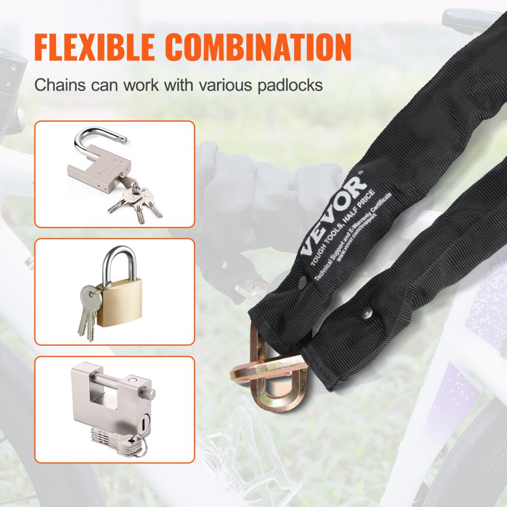 Bike Chain lock 5.91 ft Safety Bike chain lock 9.5 mm thick black, suitable for electric bikes, motorcycles