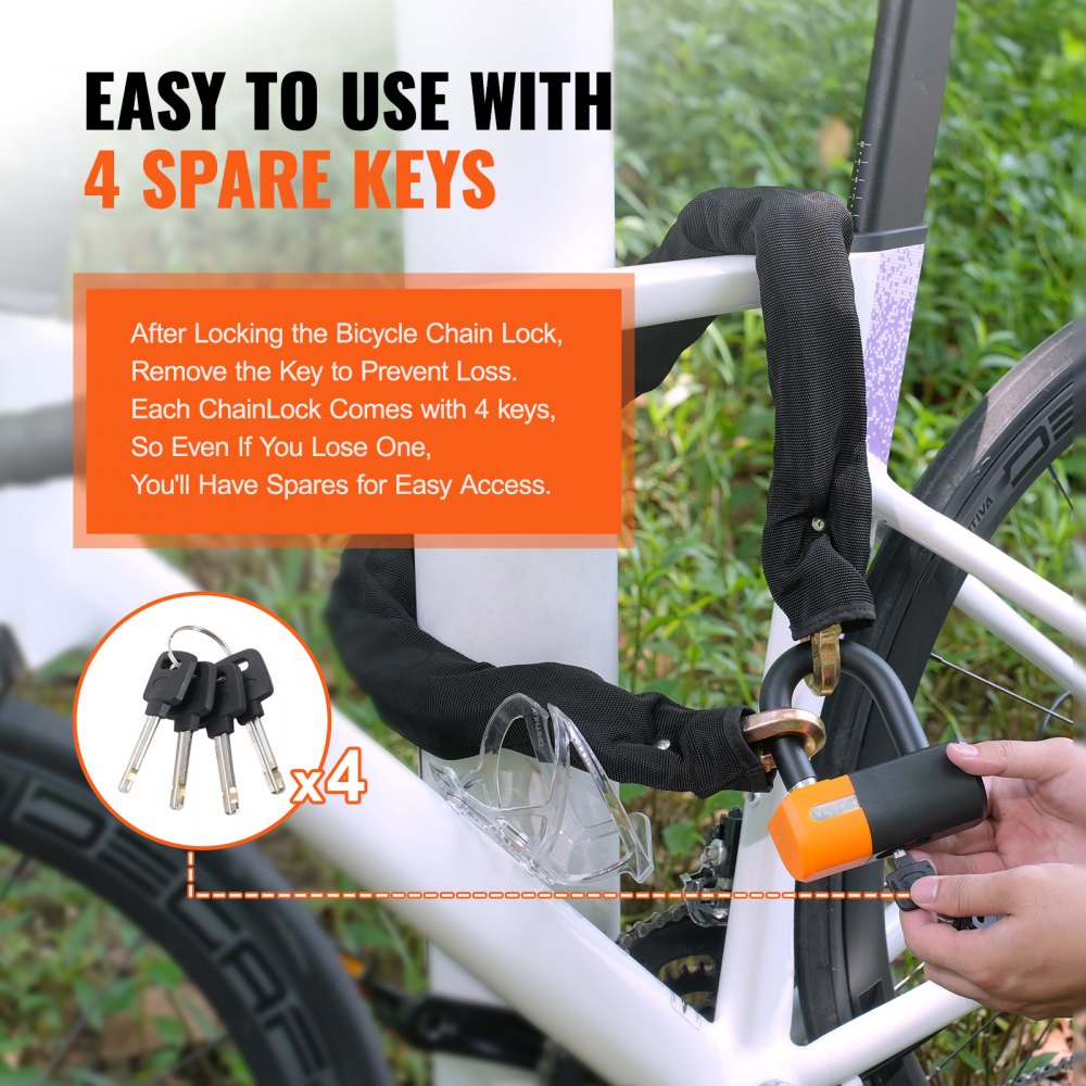 Bike Chain Lock  3.28FT Heavy Duty Bike Lock Anti-Theft Bicycle Chain Lock 14mm Thicker Bicycle Lock Chain with 4 Keys for E-Bike, Motorcycle