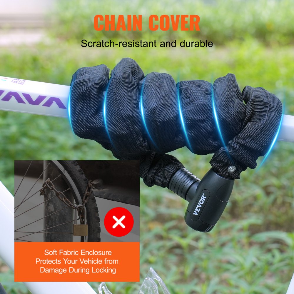 Bike Chain Lock 5.91FT Heavy Duty Bike Lock Anti-Theft Bicycle Chain Lock 10mm Thicker Bicycle Lock Chain with 4 Keys for E-Bike, Motorcycle