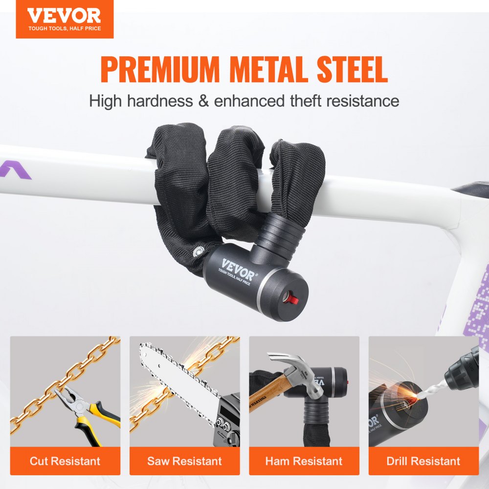 Bike Chain Lock 3.94FT Heavy Duty Bike Lock Anti-Theft Bicycle Chain Lock 10mm Thicker Bicycle Lock Chain with 3 Keys for E-Bike, Motorcycle