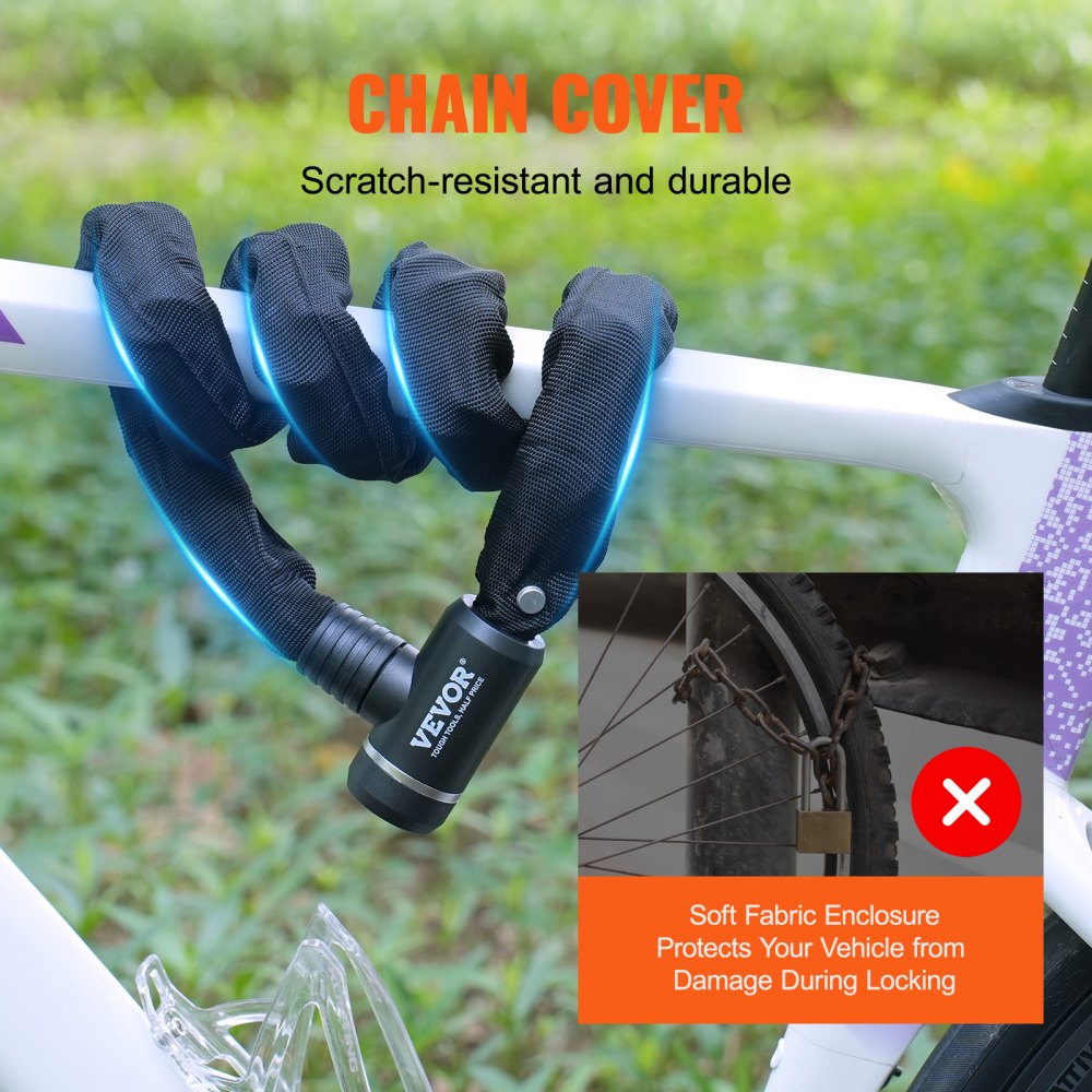 Bike Chain Lock 3.94FT Heavy Duty Bike Lock Anti-Theft Bicycle Chain Lock 10mm Thicker Bicycle Lock Chain with 3 Keys for E-Bike, Motorcycle