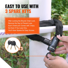 Bike Chain Lock 3.94FT Heavy Duty Bike Lock Anti-Theft Bicycle Chain Lock 10mm Thicker Bicycle Lock Chain with 3 Keys for E-Bike, Motorcycle