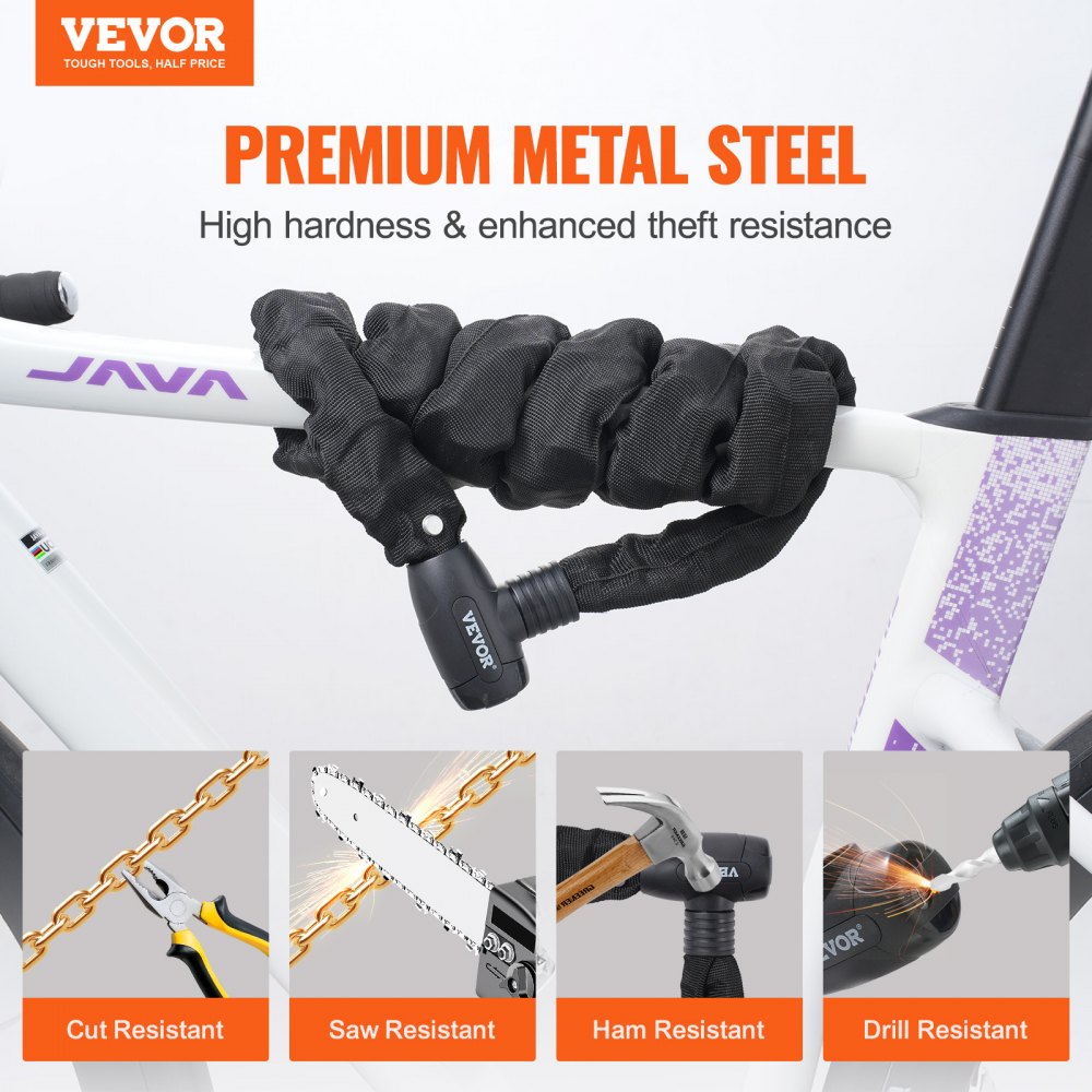 Bike Chain Lock 47.24FT Heavy Duty Bike Lock Anti-Theft Bicycle Chain Lock 8mm Thicker Bicycle Lock Chain with 4 Keys for E-Bike, Motorcycle