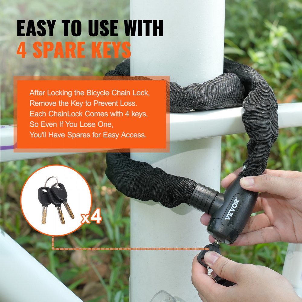 Bike Chain Lock 47.24FT Heavy Duty Bike Lock Anti-Theft Bicycle Chain Lock 8mm Thicker Bicycle Lock Chain with 4 Keys for E-Bike, Motorcycle