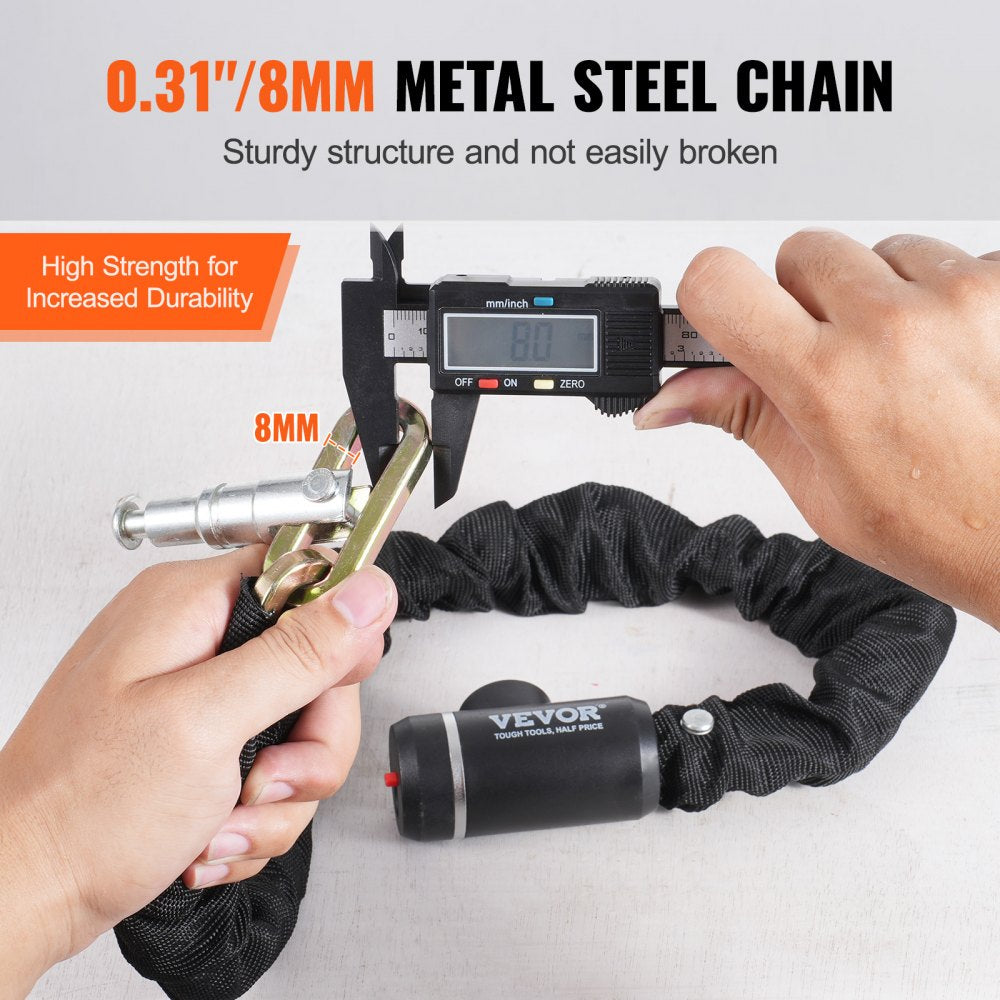 Bike Chain Lock 2.79 Ft Combination Bicycle Chain Lock with 2 Keys 8mm