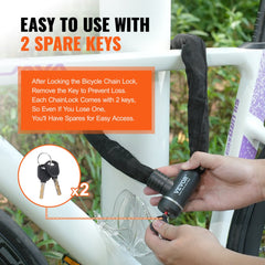 Bike Chain Lock 2.79 Ft Combination Bicycle Chain Lock with 2 Keys 8mm