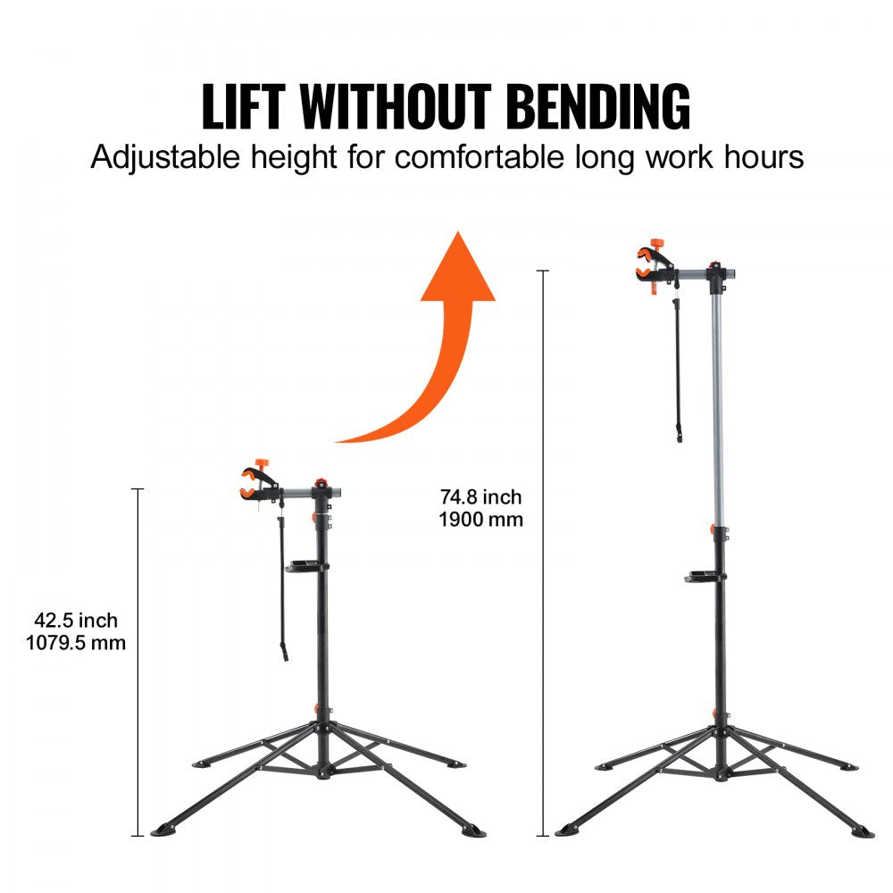 Bike Repair Stand, 80 lbs Heavy-duty Steel Bicycle Repair Stand, Adjustable Height Bike Maintenance Workstand with Magnetic Tool Tray Telescopic Arm, Foldable Bike Work Stand for Home, Shops