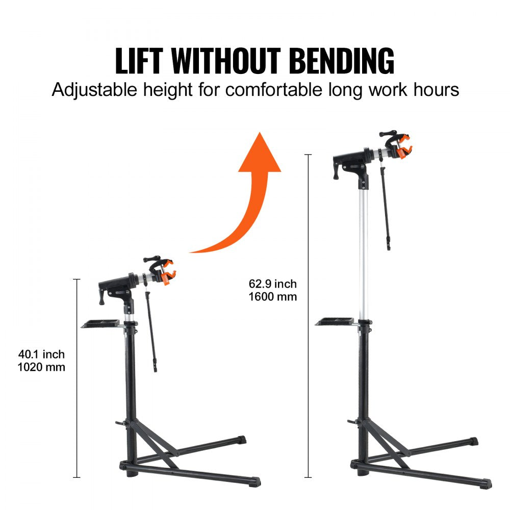 Bike Repair Stand, 66 lbs Heavy-duty Aluminum Bicycle Repair Stand, Adjustable Height Bike Maintenance Workstand with Magnetic Tool Tray Telescopic Arm, Foldable Bike Work Stand for Home, Shops