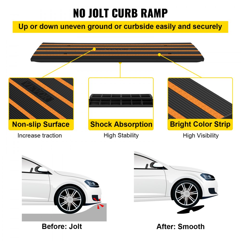 Rubber Curb Ramp for Driveway 1 Pack, 15T Heavy Duty Sidewalk Curb Ramp, 2.6" Rise Height Cable Cover Curbside Bridge Ramp for Garage for Low Cars, Wheelchairs