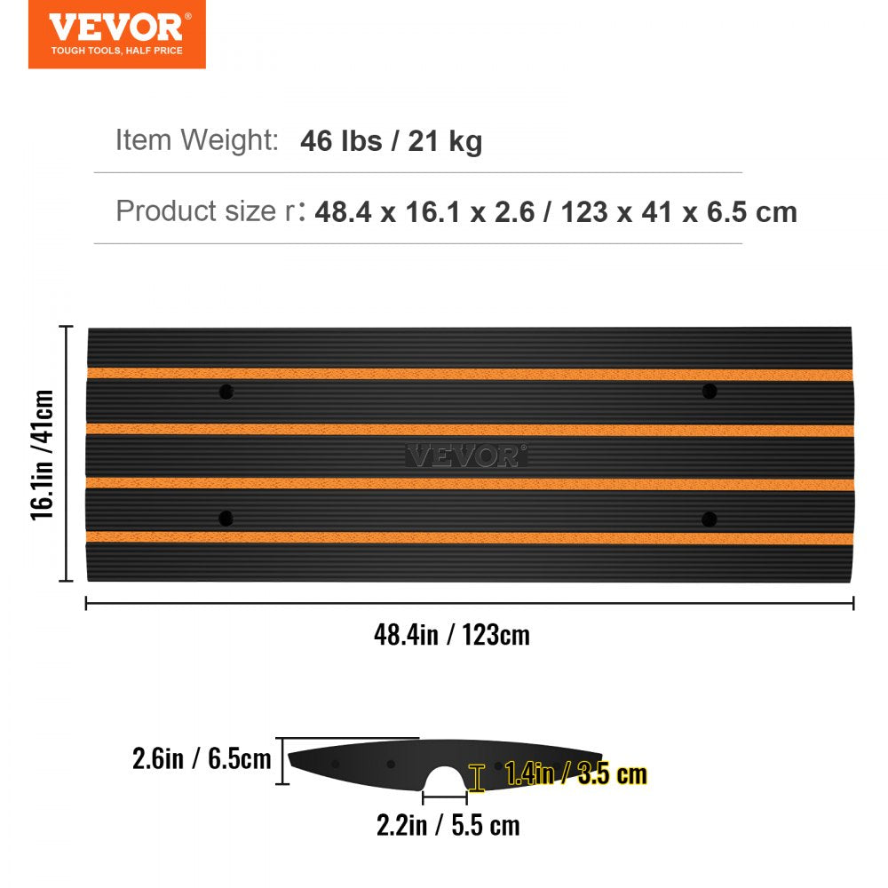 Rubber Curb Ramp for Driveway 1 Pack, 15T Heavy Duty Sidewalk Curb Ramp, 2.6" Rise Height Cable Cover Curbside Bridge Ramp for Garage for Low Cars, Wheelchairs