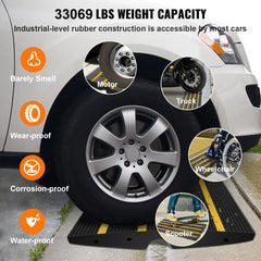 Rubber Curb Ramp for Driveway 2 Pack, 15T Heavy Duty Sidewalk Curb Ramp, 2.6" Rise Height Cable Cover Curbside Bridge Ramp for Garage for Low Cars, Wheelchairs