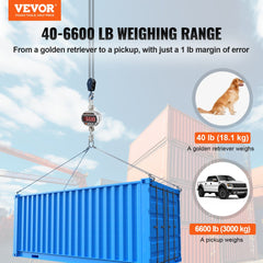 Digital Crane Scale, 6600 lbs/3000 kg, Industrial Heavy Duty Hanging Scale with Remote Control, Cast Aluminum Case & LED Screen, High Precision for Construction, Factory, Farm, Hunting (Silver)
