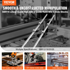 Linear Guide Rail Set, SBR16 1500mm, 2 PCS 59 in/1500 mm SBR16 Guide Rails and 4 PCS SBR16UU Slide Blocks, Linear Rails and Bearings Kit for Automated Machines DIY Project CNC Router Machines