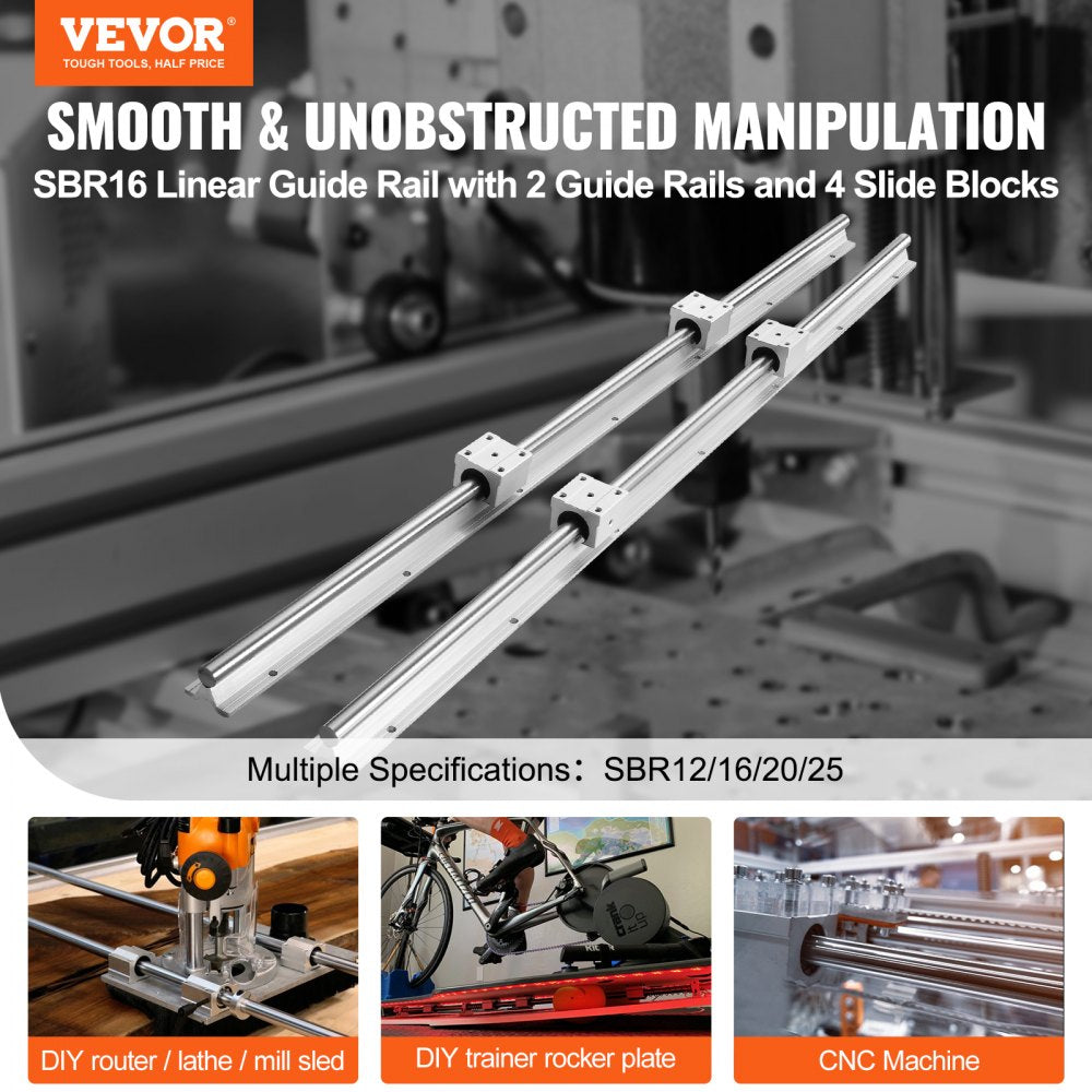 Linear Guide Rail Set, SBR16 800mm, 2 PCS 31.5 in/800 mm SBR16 Guide Rails and 4 PCS SBR16UU Slide Blocks, Linear Rails and Bearings Kit for Automated Machines DIY Project CNC Router Machines