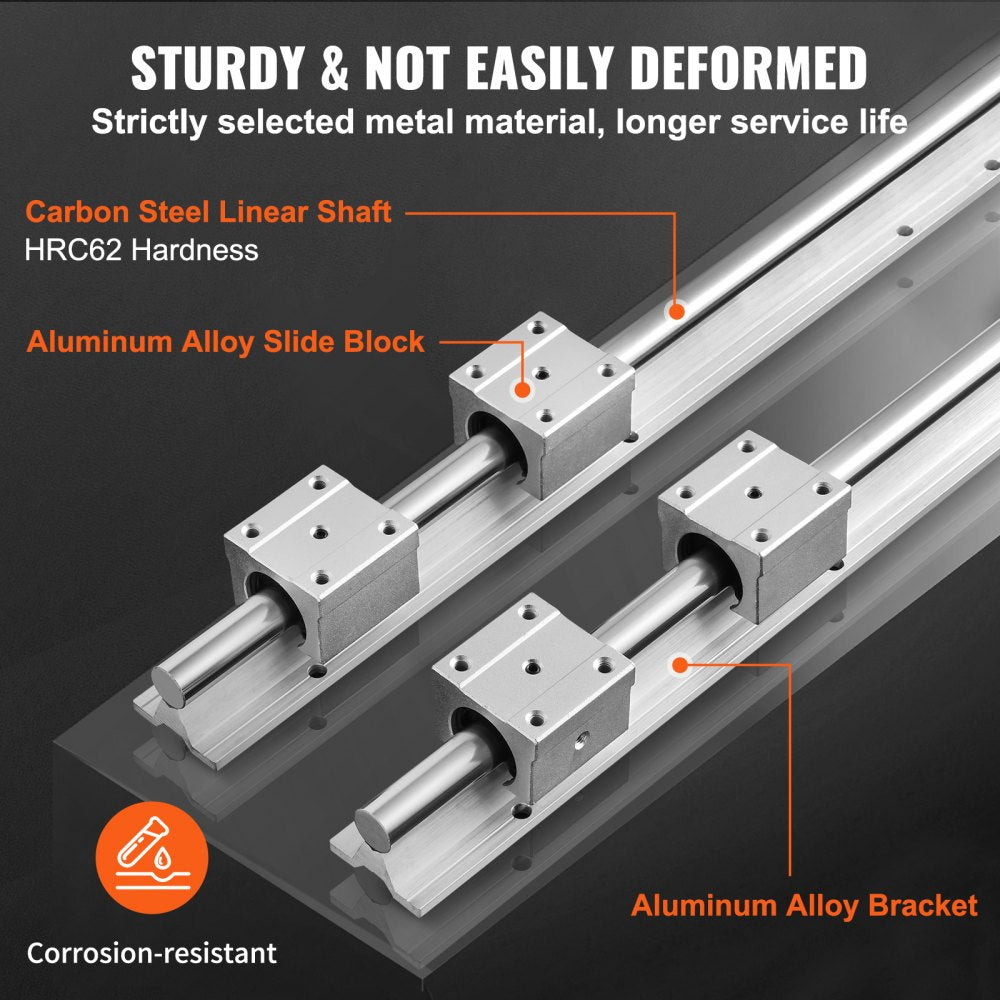Linear Guide Rail Set, SBR20 2200mm, 2 PCS 86.6 in/2200 mm SBR20 Guide Rails and 4 PCS SBR20UU Slide Blocks, Linear Rails and Bearings Kit for Automated Machines DIY Project CNC Router Machines