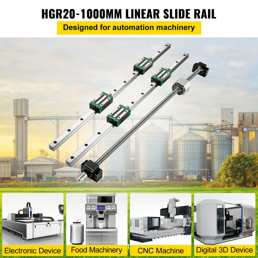 Linear Guide Rail, 2PCS HGR20-1000mm Linear Slide Rail + 1Pcs RM1605-1000mm Ballscrew with BF12/BK12 Kit, Coupling, Slide Blocks Linear Guide Rail Set for DIY CNC Routers Lathes Mills
