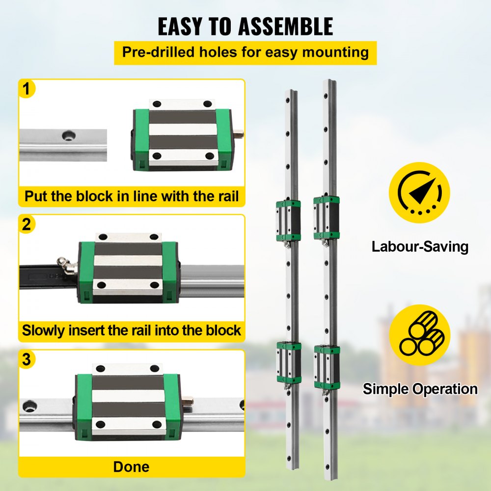 Linear Guide Rail, 2PCS HGR20-1000mm Linear Slide Rail + 1Pcs RM1605-1000mm Ballscrew with BF12/BK12 Kit, Coupling, Slide Blocks Linear Guide Rail Set for DIY CNC Routers Lathes Mills