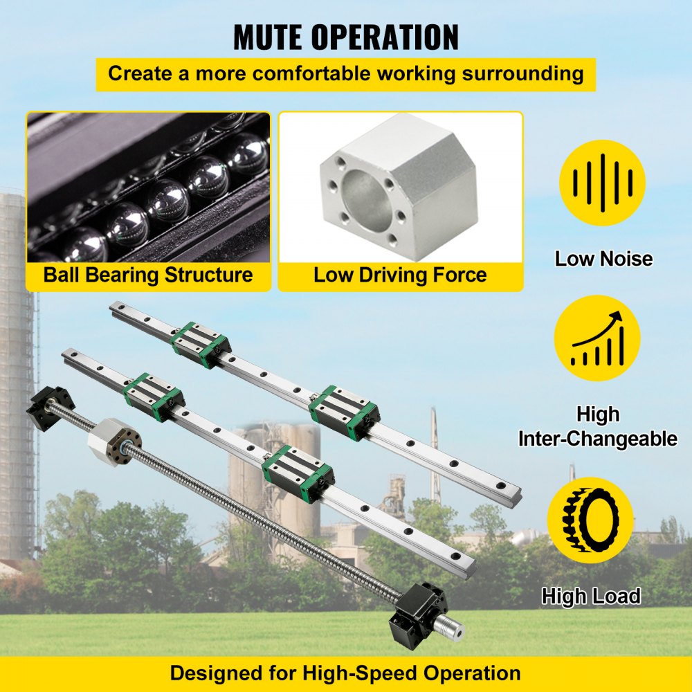 Linear Guide Rail, 2PCS HGR20-1000mm Linear Slide Rail + 1Pcs RM1605-1000mm Ballscrew with BF12/BK12 Kit, Coupling, Slide Blocks Linear Guide Rail Set for DIY CNC Routers Lathes Mills