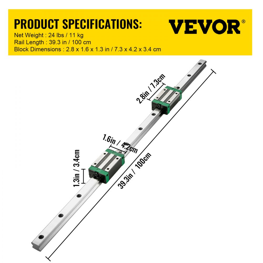 Linear Guide Rail, 2PCS HGR20-1000mm Linear Slide Rail + 1Pcs RM1605-1000mm Ballscrew with BF12/BK12 Kit, Coupling, Slide Blocks Linear Guide Rail Set for DIY CNC Routers Lathes Mills