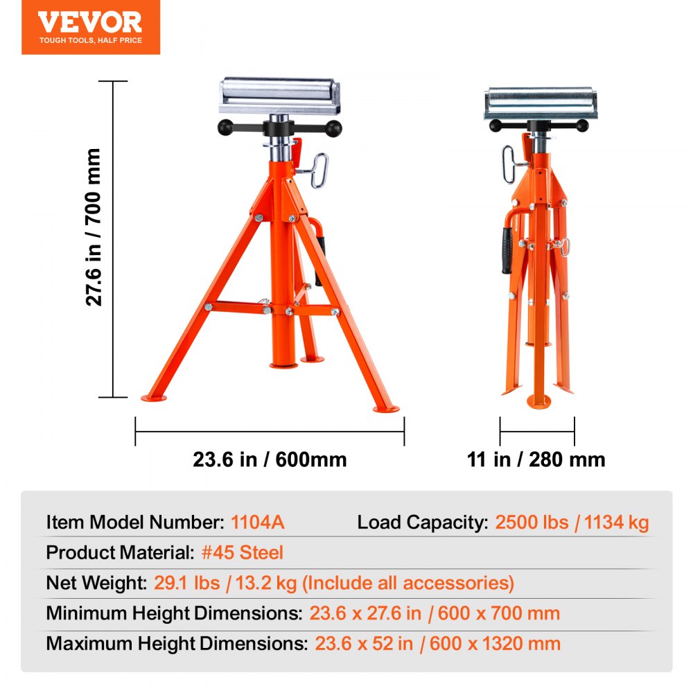 Bostome Roller Stand with adjustable height and stable triangular base for heavy loads.