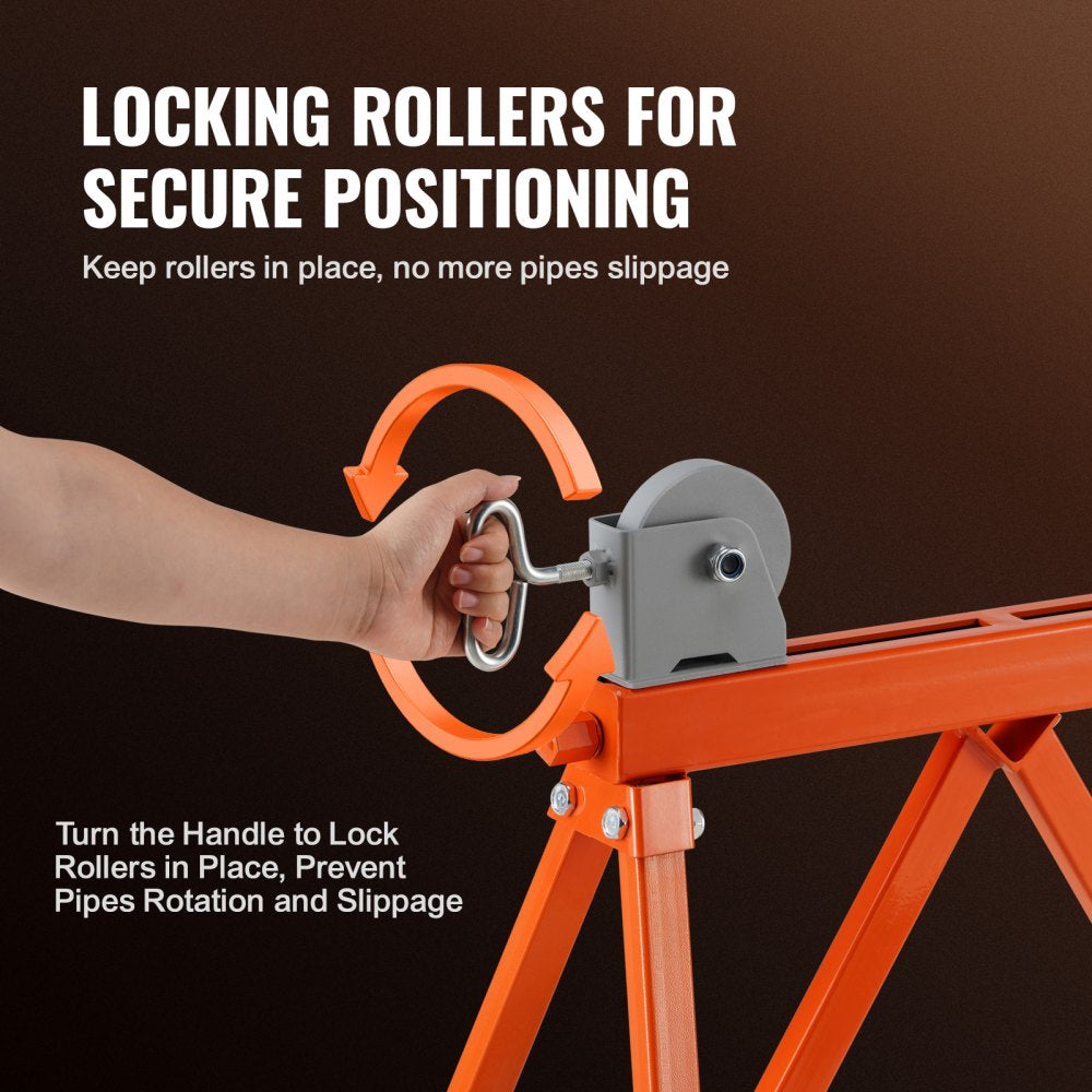 Bostome Pipe Stand with Roller Head supports up to 2500 lbs and fits pipes from 2 to 36 inches.