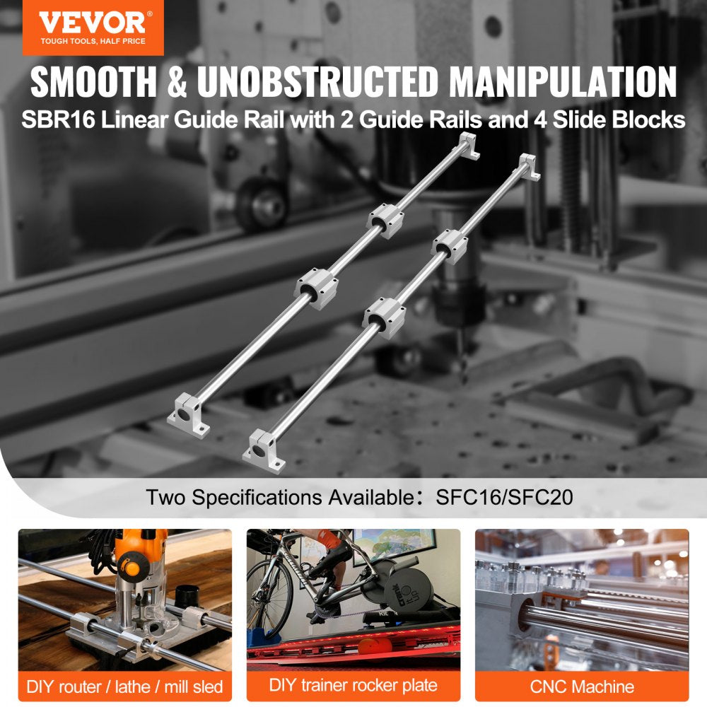 Linear Guide Rail Set, SFC16 1000mm, 2 PCS 39.4 in/1000 mm SFC16 Guide Rails 4 PCS SC16 Slide Blocks 4 PCS Rail Supports, Linear Rails and Bearings Kit for Automated Machines CNC DIY Project